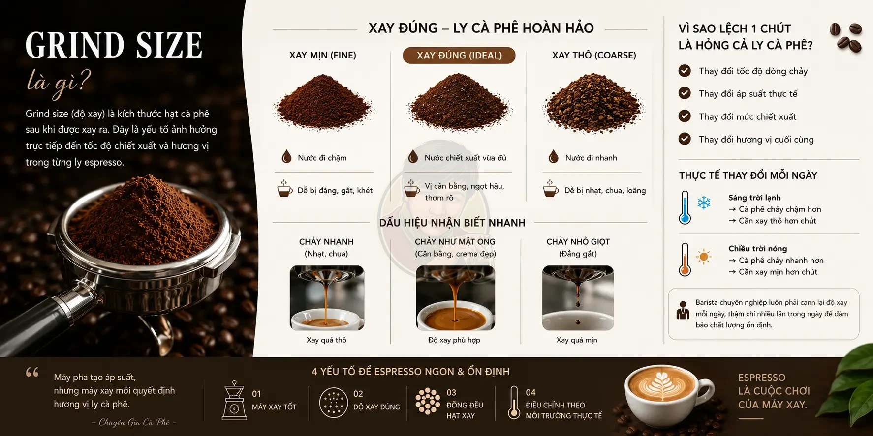 Grind size là gì? Vì sao lệch một chút là hỏng ly cà phê.