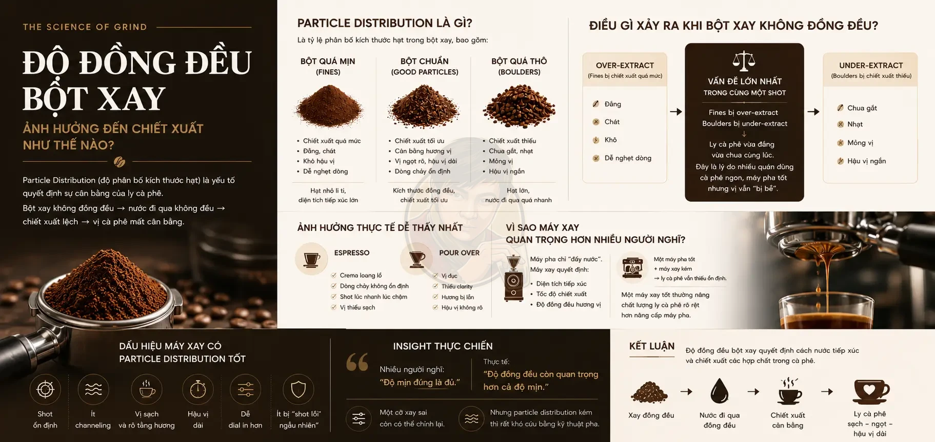 Độ đồng đều bột xay ảnh hưởng đến chiết xuất như thế nào?
