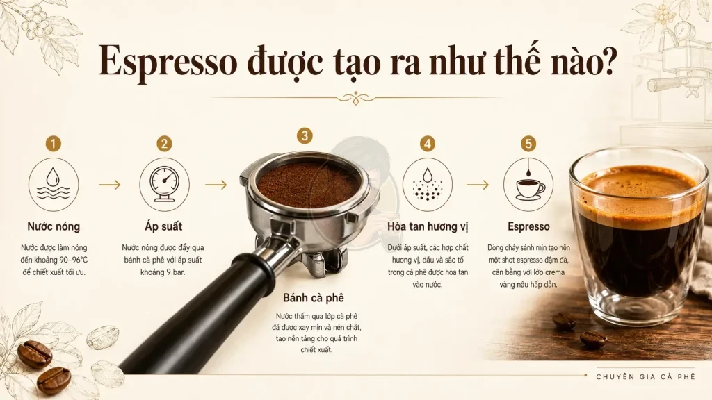 Sơ đồ quá trình chiết xuất espresso 