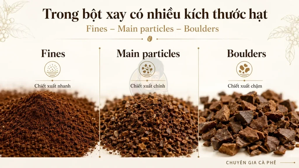 So sánh độ mịn trong bột xay cà phê ảnh hưởng đến chiết xuất.