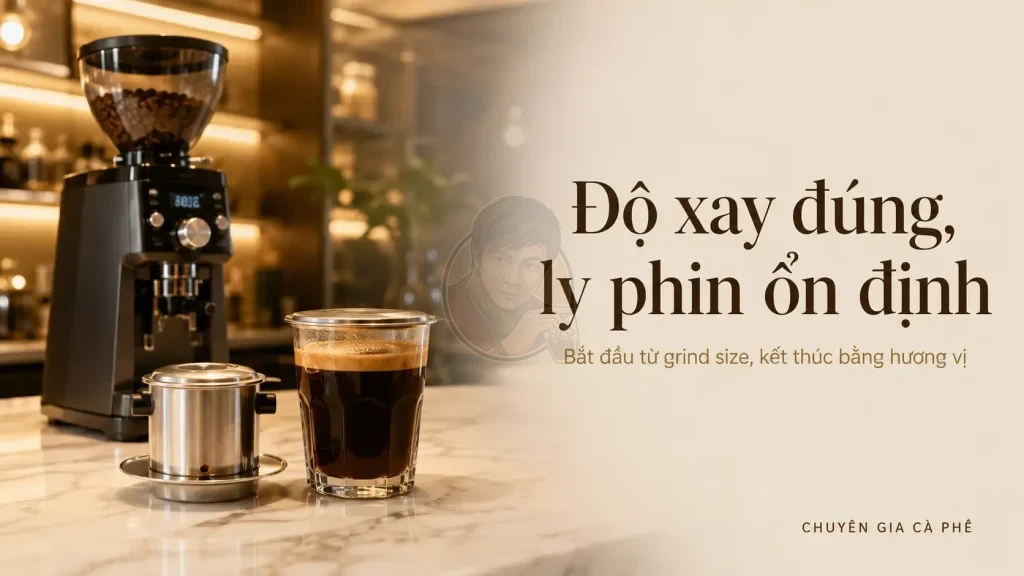 Độ xay cà phê phin đúng giúp ly cà phê phin ổn định và đậm sạch.