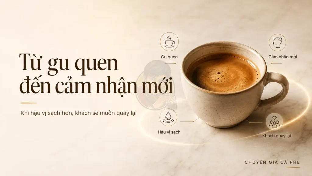 Muốn khách hiểu cà phê rang mộc, chủ quán cần giúp khách cảm nhận đúng gu mới, hậu vị sạch và trải nghiệm uống.