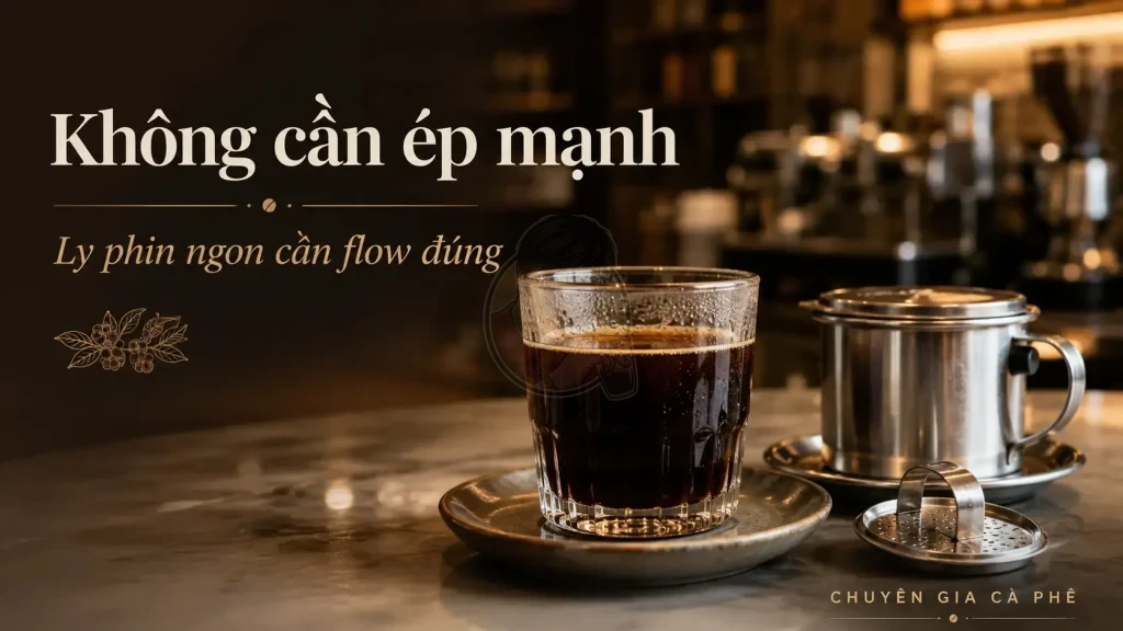 Ly cà phê phin ngon nhờ gài nắp đúng và kiểm soát flow ổn định.