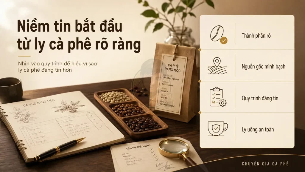 Cà phê sạch không phải khẩu hiệu mà cần thành phần rõ, nguồn gốc minh bạch và quy trình đáng tin.
