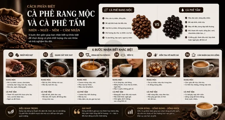 Phân biệt cà phê rang mộc và cà phê tẩm? Cách nhận biết thực tế.