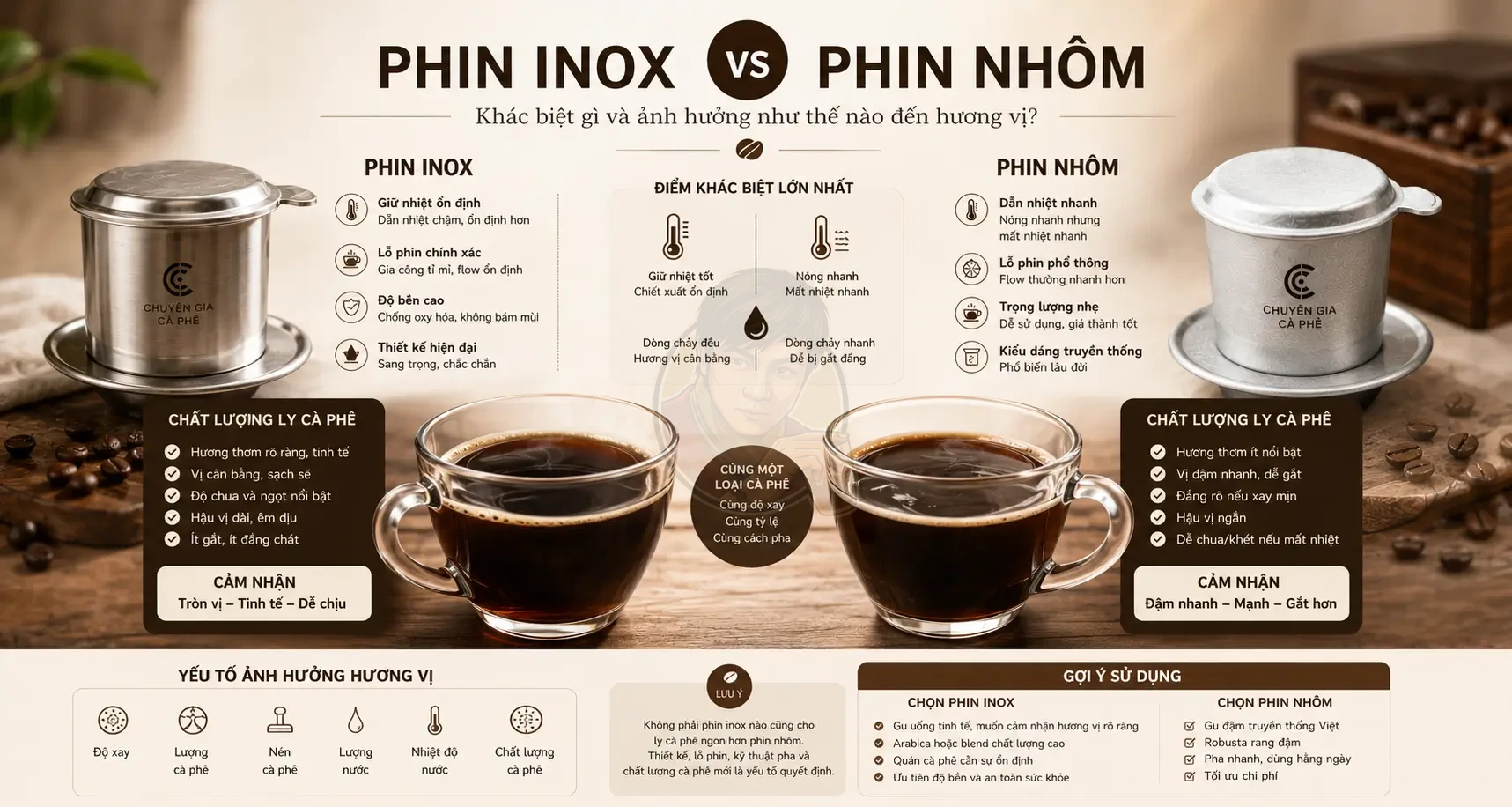 Phin inox vs nhôm: khác biệt gì khi pha cà phê?