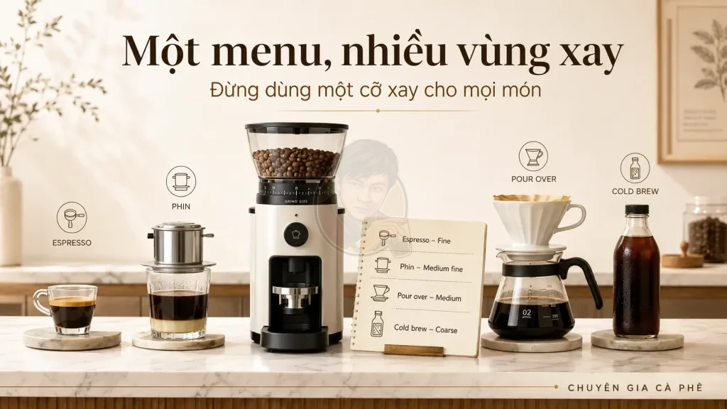 Ứng dụng các cấp độ xay cà phê cho menu quán.
