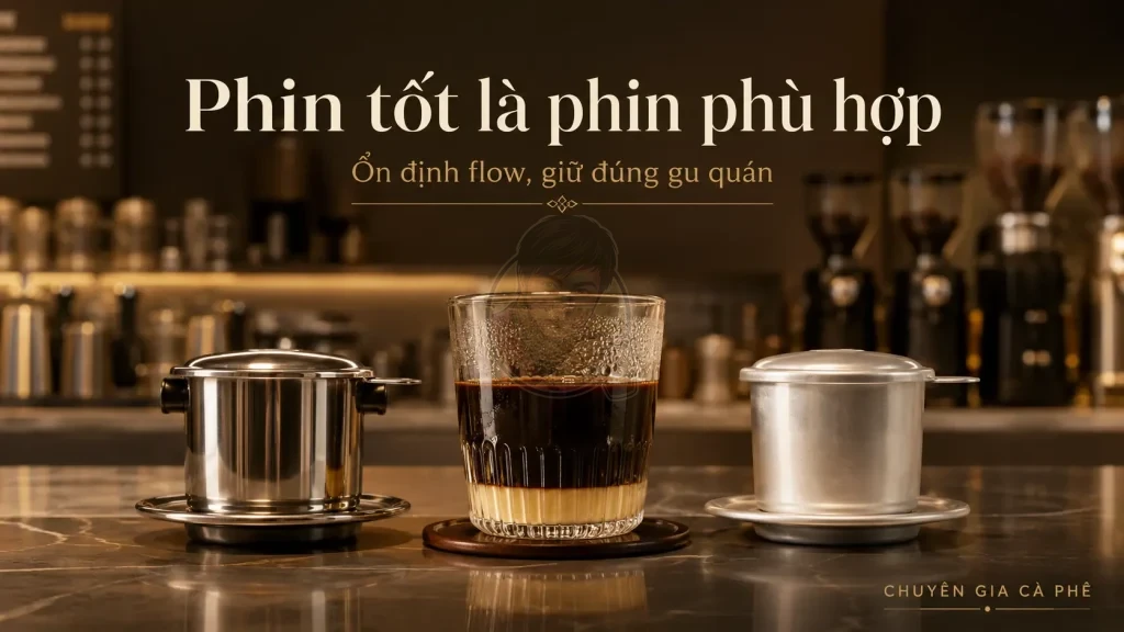 Phin inox và phin nhôm phù hợp giúp pha cà phê phin ổn định cho quán.