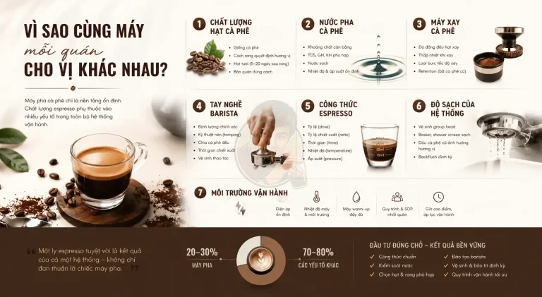Vì sao cùng máy pha nhưng mỗi quán cho vị cà phê khác nhau?