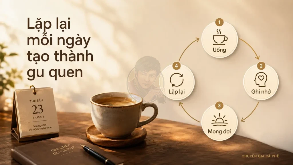 Thói quen uống cà phê lặp lại mỗi ngày khiến người uống hình thành gu quen và khó chuyển vị.