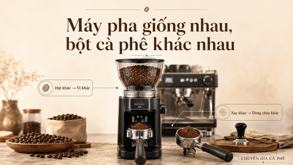 Hạt cà phê và máy xay ảnh hưởng đến hương vị espresso dù dùng cùng một máy pha.