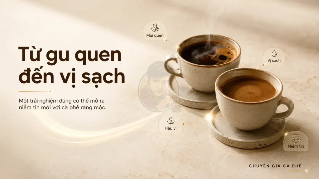 Cà phê tẩm có thể làm khách nhớ nhanh, nhưng cà phê rang mộc chất lượng giúp xây dựng niềm tin lâu dài.