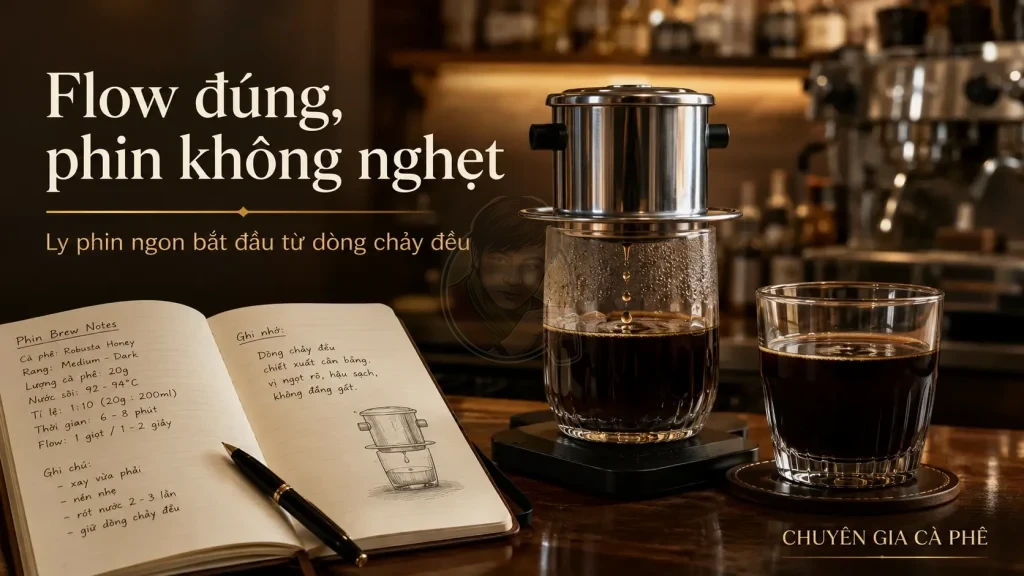 Flow đúng giúp phin cà phê không bị nghẹt và chiết xuất ổn định.