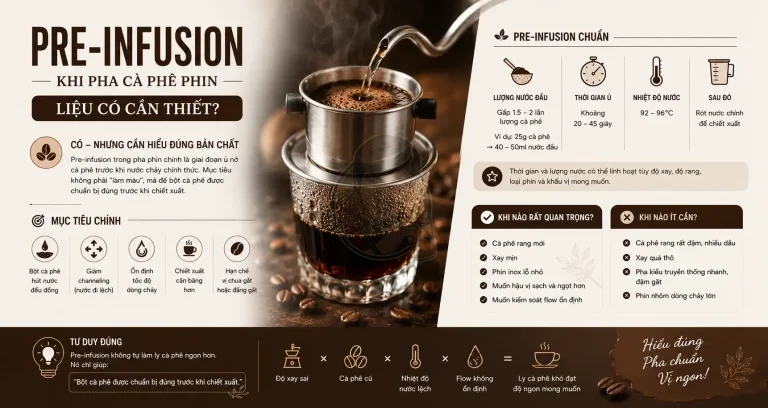 Pre-infusion pha phin có cần thiết? Hiểu đúng Bloom phin.