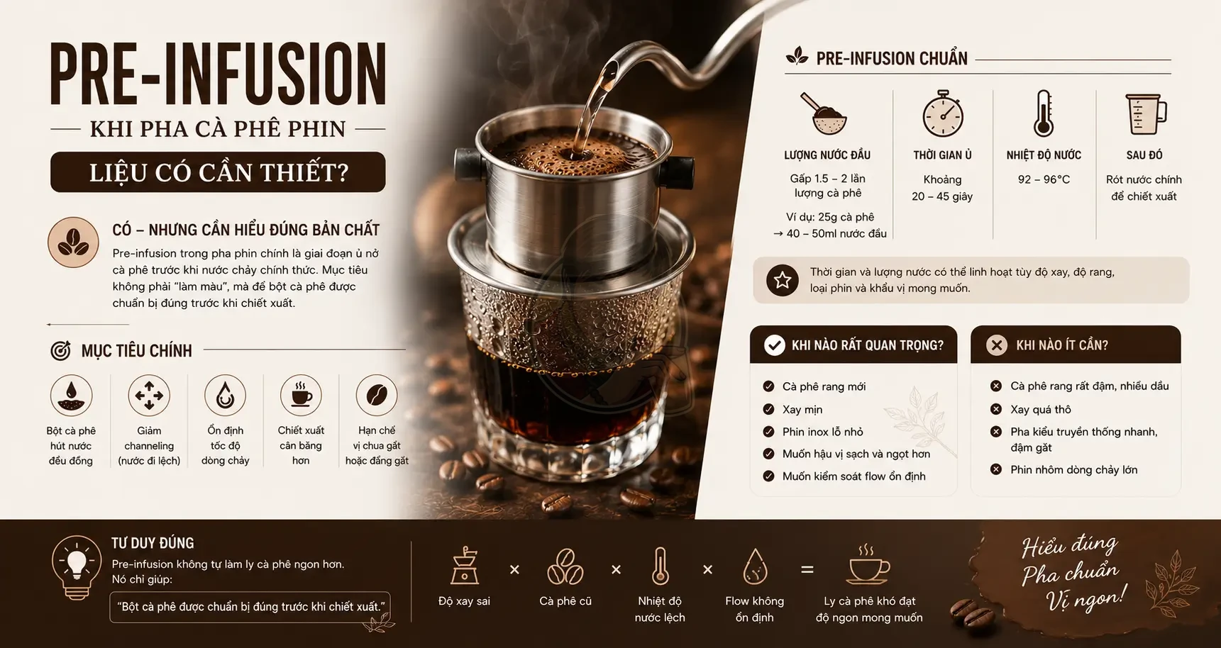 Pre-infusion pha phin có cần thiết? Hiểu đúng Bloom phin.