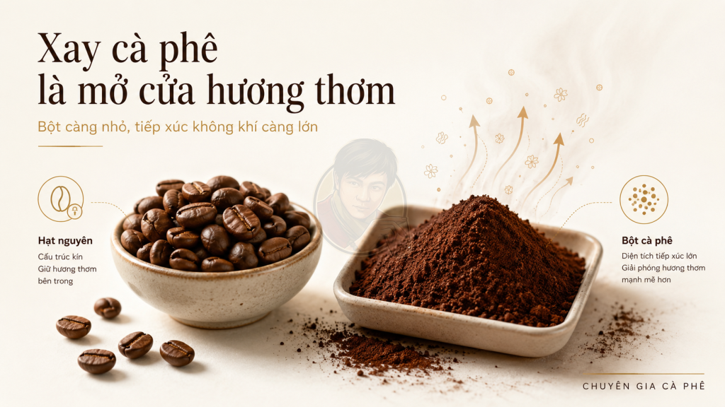Cà phê nguyên hạt giữ hương tốt hơn cà phê xay sẵn.