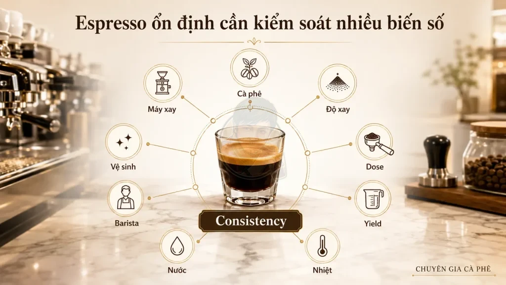Các biến số ảnh hưởng đến sự ổn định của espresso.
