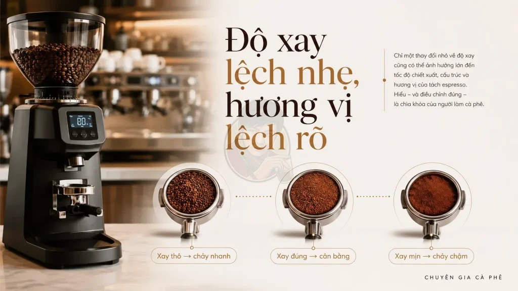 Độ xay cà phê thay đổi làm espresso lúc chảy nhanh, lúc chảy chậm và hương vị thiếu ổn định.