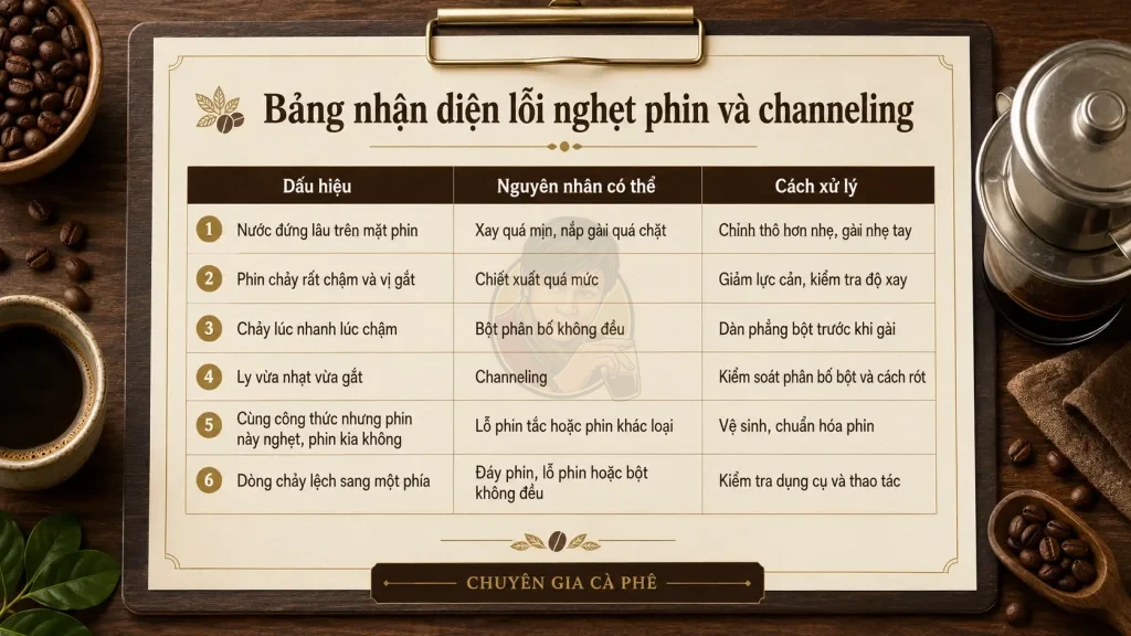 Bảng nhận diện lỗi nghẹt phin và channeling