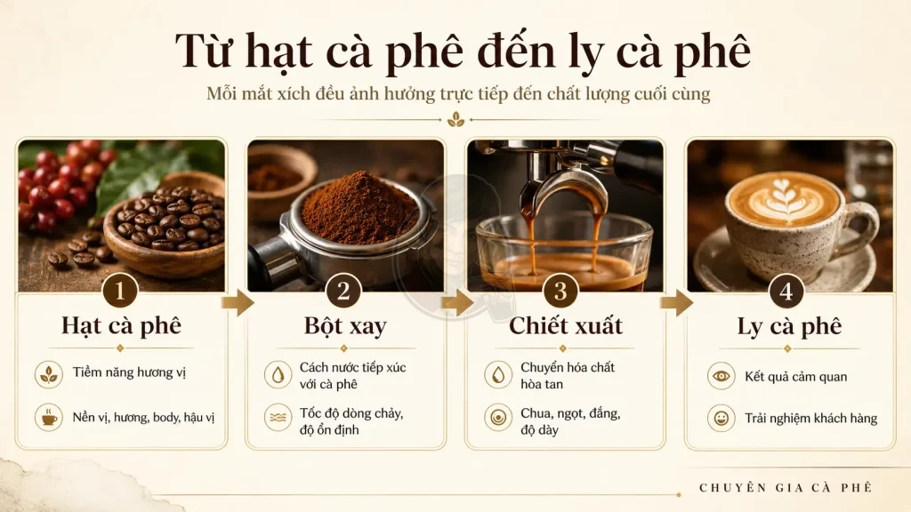 Mỗi mắt xích đều ảnh hưởng đến chất lượng ly cà phê.