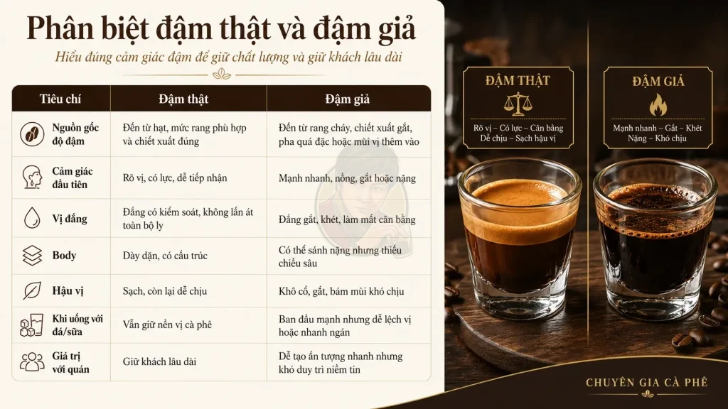 So sánh cà phê đậm thật & đậm giả