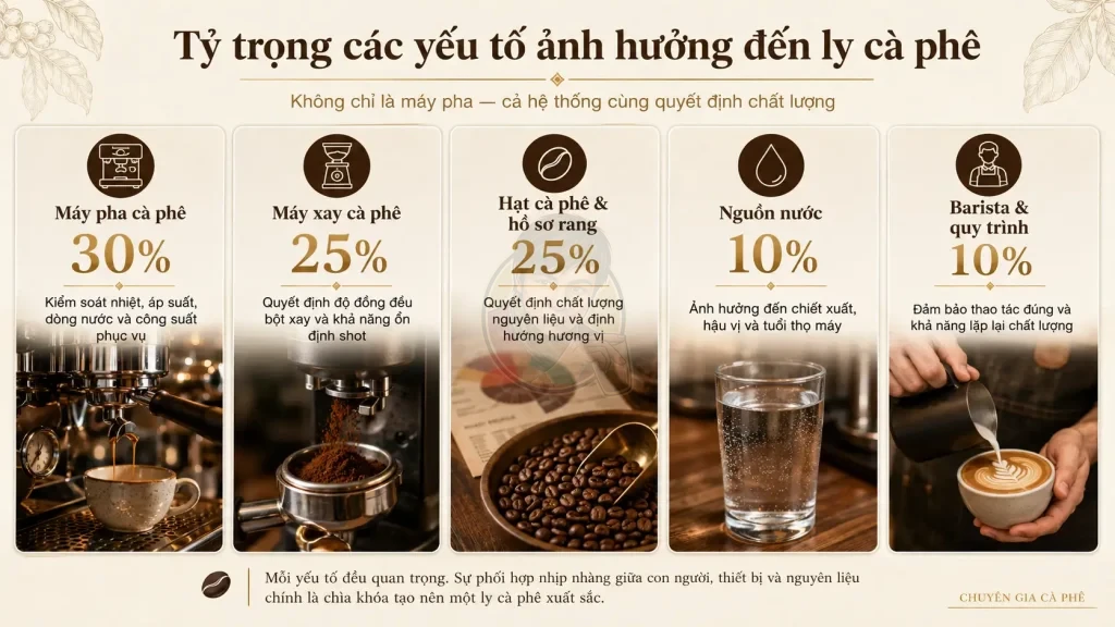 Tỷ trọng các yếu tố ảnh hưởng đến ly cà phê