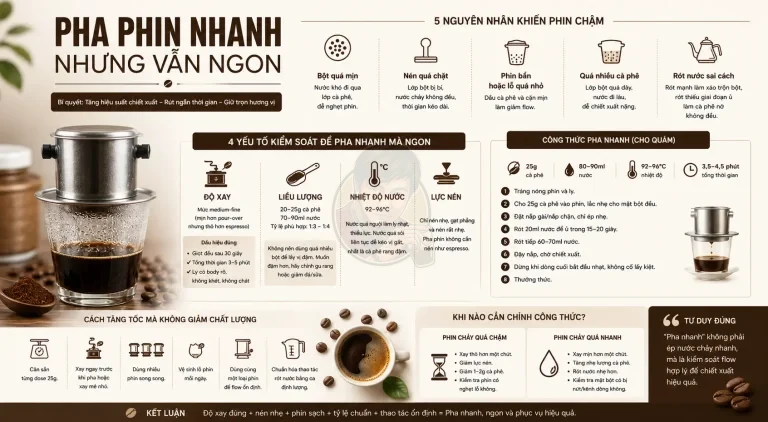 Pha phin nhanh nhưng vẫn ngon: Tối ưu tốc độ cho quán.