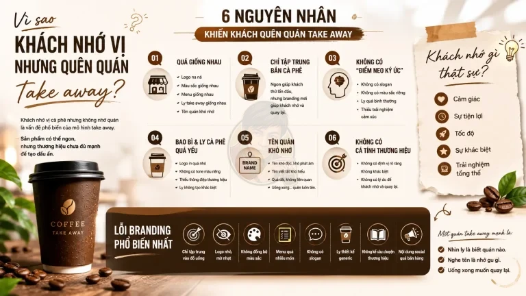 Tại sao khách nhớ vị nhưng không nhớ quán cà phê? Những lỗi branding phổ biến.