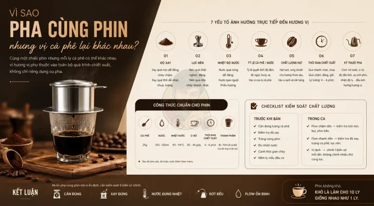 Vì sao cùng phin nhưng vị khác nhau? Hiểu đúng sai số trong pha cà phê phin.