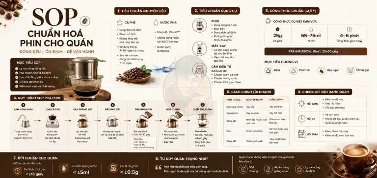 SOP pha phin giúp vận hành ổn định hơn - Chuẩn hoá phin cho quán.