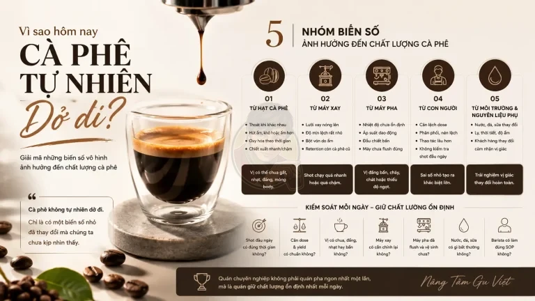 Hôm nay cà phê tự nhiên dở đi dù không thay gì? Giải thích biến số vô hình khi pha cà phê.