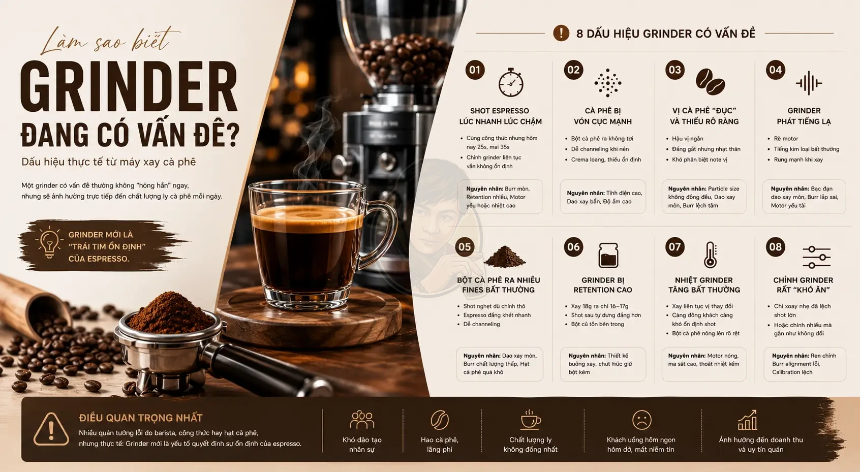 Dấu hiệu grinder có vấn đề – Cách nhận biết thực tế.