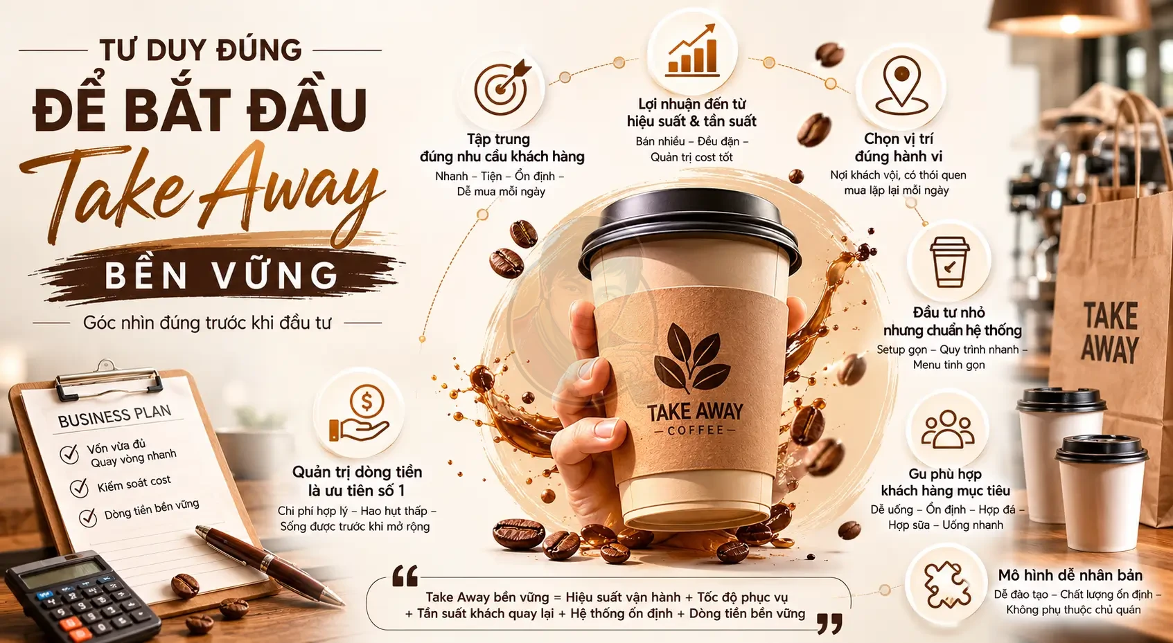 Tư duy đúng để xây mô hình cà phê Take Away bền vững.