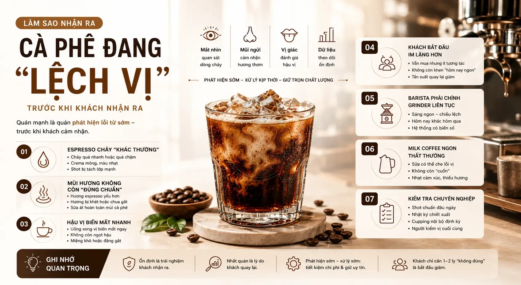 Làm sao nhận diện cà phê lệch vị trước khi khách phát hiện?